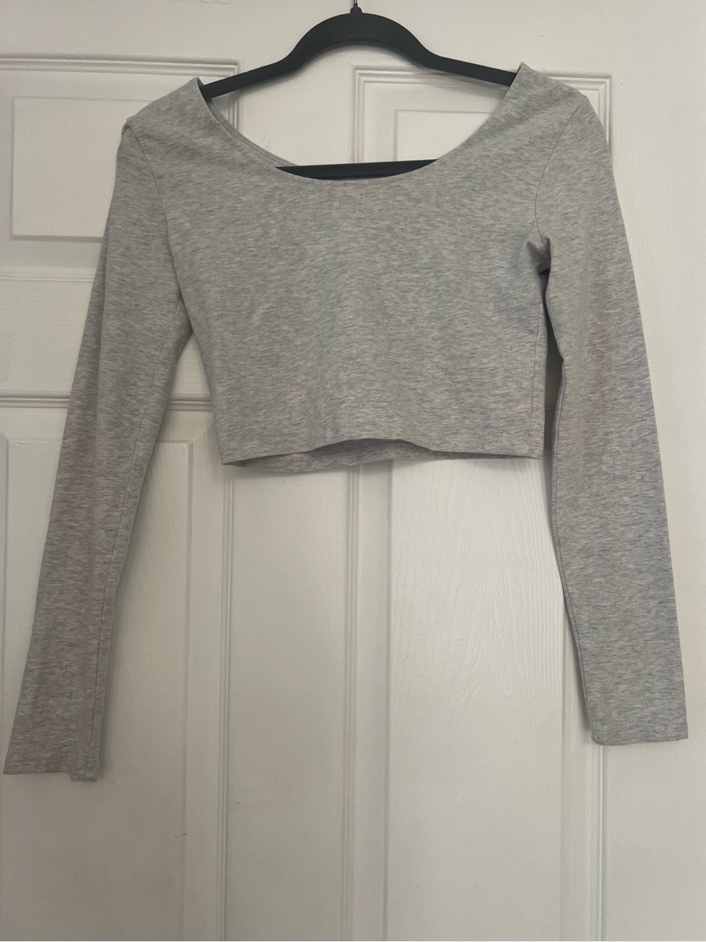 Brandy Melville Light Gray Long-Sleeve Cropped Top